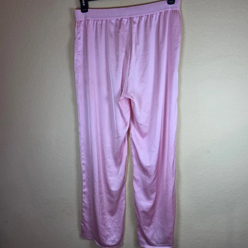 Juicy Couture Pink Satin Sleepwear Pants Rhinestone‎ Logo Wide Leg Size M lounge